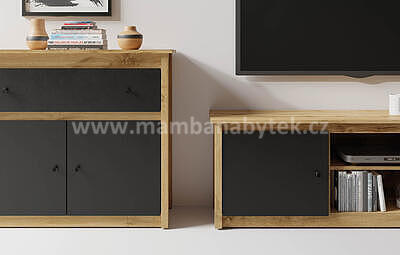 Lany LN-10, TV stolek 150, dub Wotan/černá mat - 2